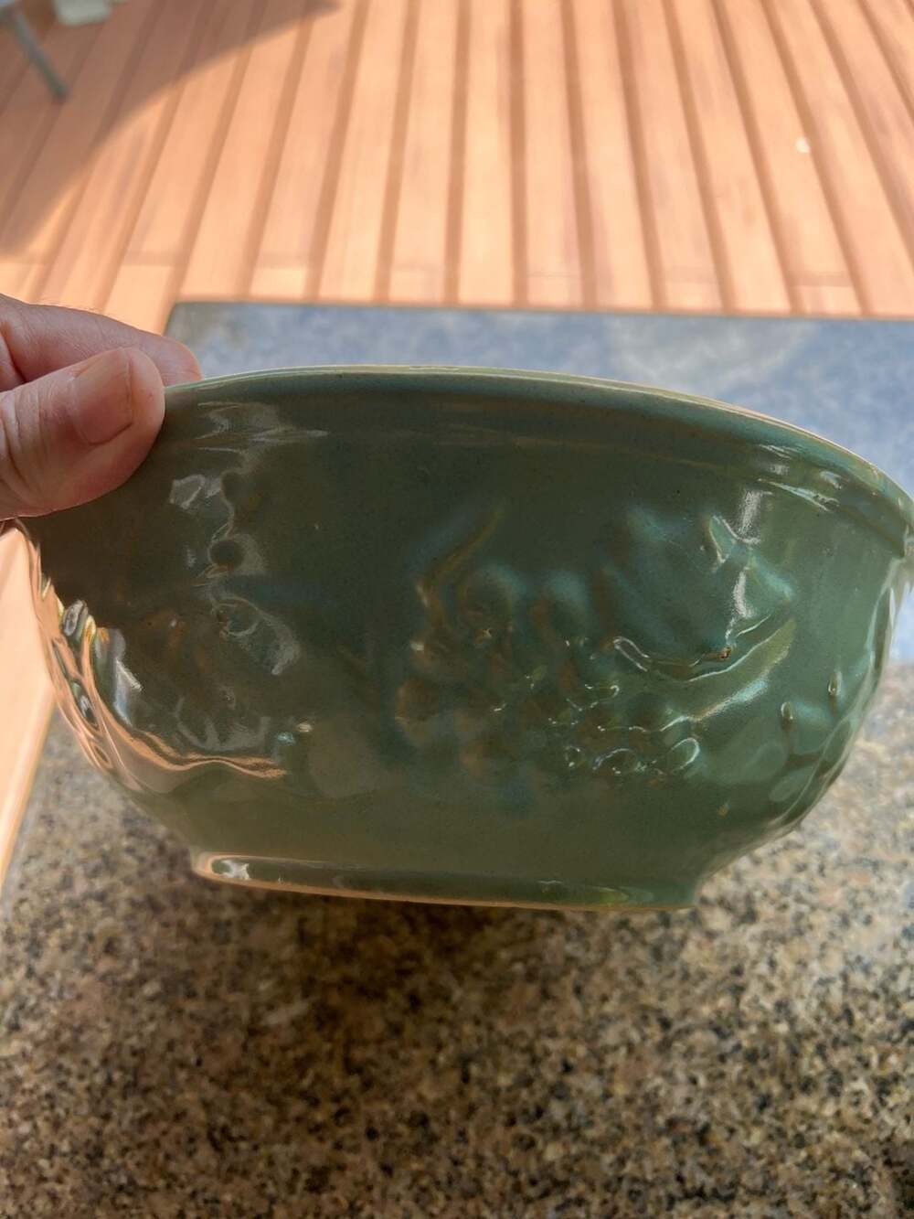Vintage McCoy Harvest Fruit Embossed Stoneware Mixing Bowl Green USA Bowl Green